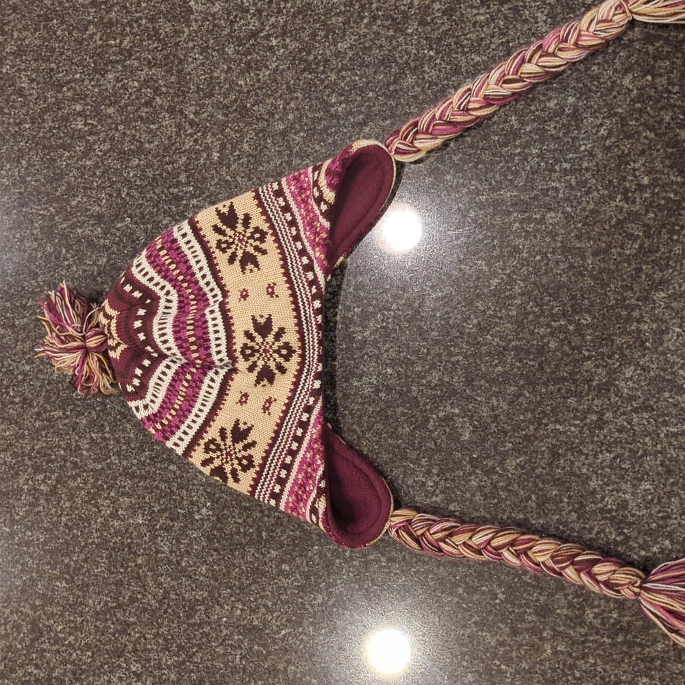 Kids Winter Hat, Tan and Purple